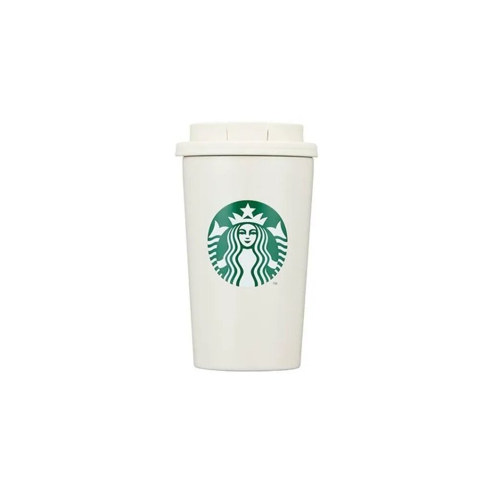 EUC Starbucks South Korea Cream and Green Travel Tumbler/Cup with Lid